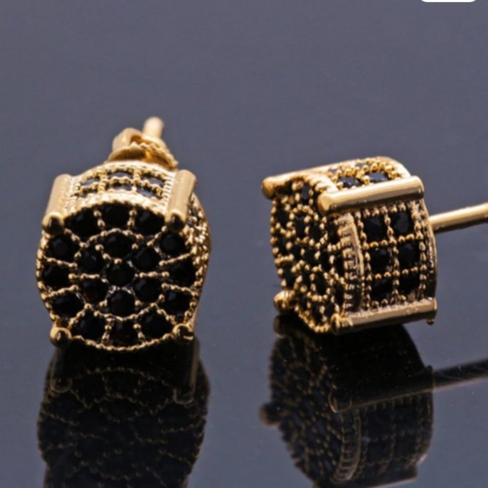 Neiman Marcus Black Diamond and 14k Gold over 9.25 Sterling Silver Stud Earrings